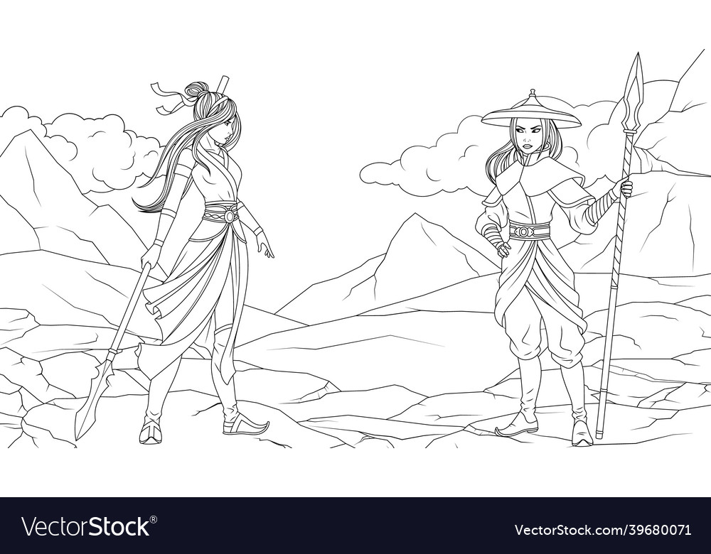 Two beautiful female warriors Royalty Free Vector Image