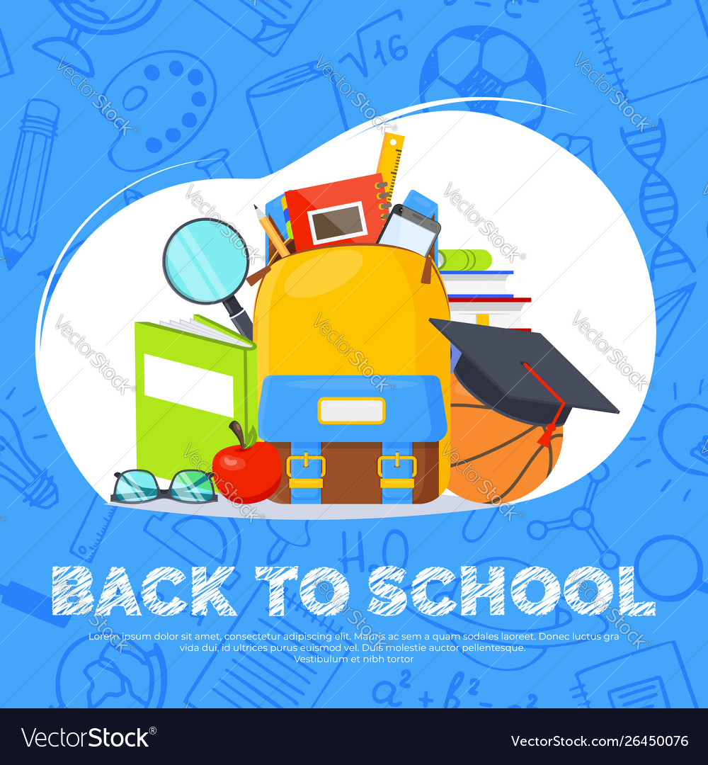 Back to school banner backpack basketball ball Vector Image