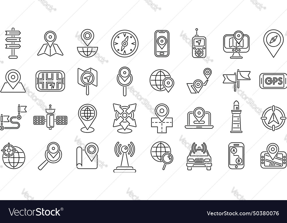 Geolocation icons set outline pin map Royalty Free Vector