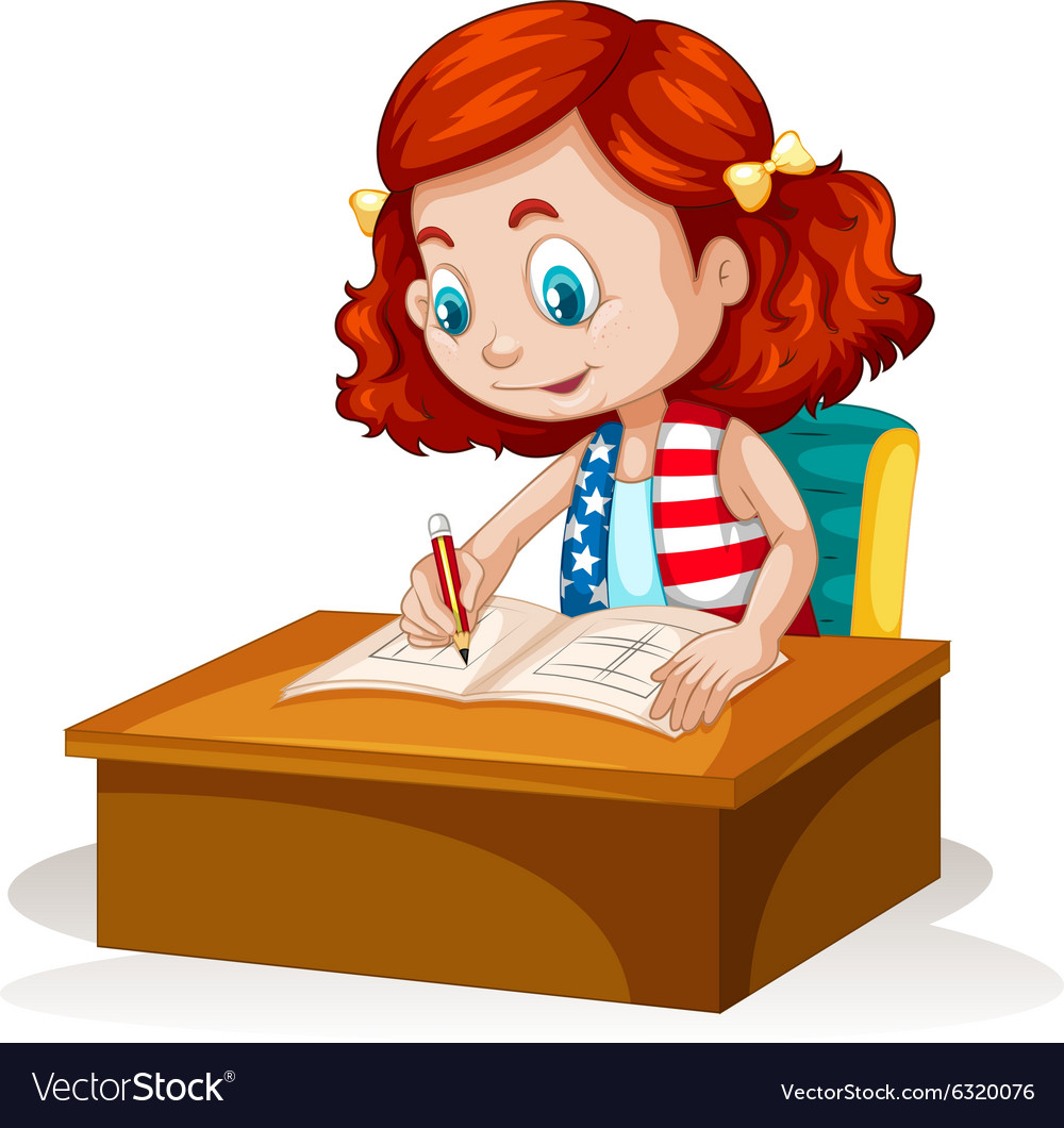Little girl writing on the table Royalty Free Vector Image