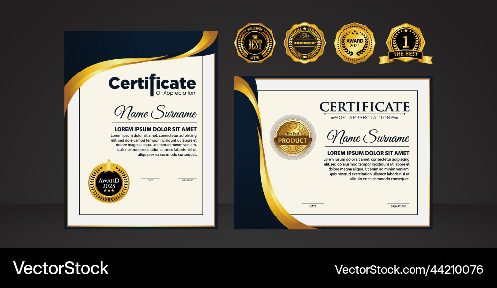 Modern certificate template in gradation and gold Vector Image