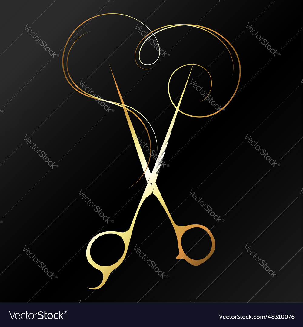 Stylists Golden Scissors And Curl Hair Heart Vector Image