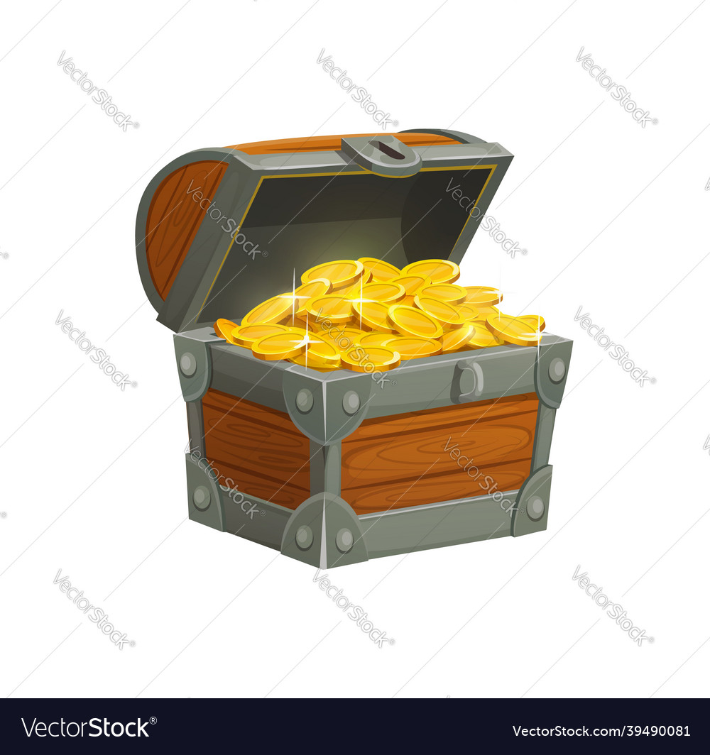 Cartoon pirate treasure chest with golden coins vector image Cartoon pirate treasure chest with golden coins