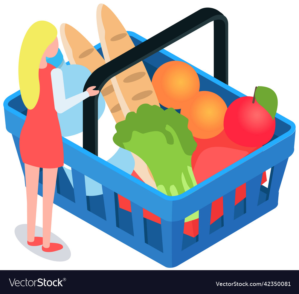 Grocery shopping cart on white full supermarket Vector Image