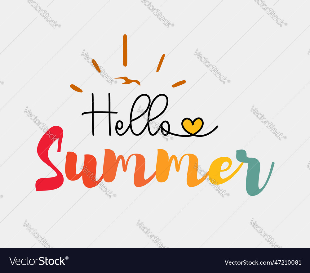 Hello summer beach quote retro colorful typography