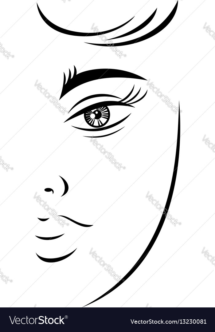 Download Outline drawing young female face Royalty Free Vector Image