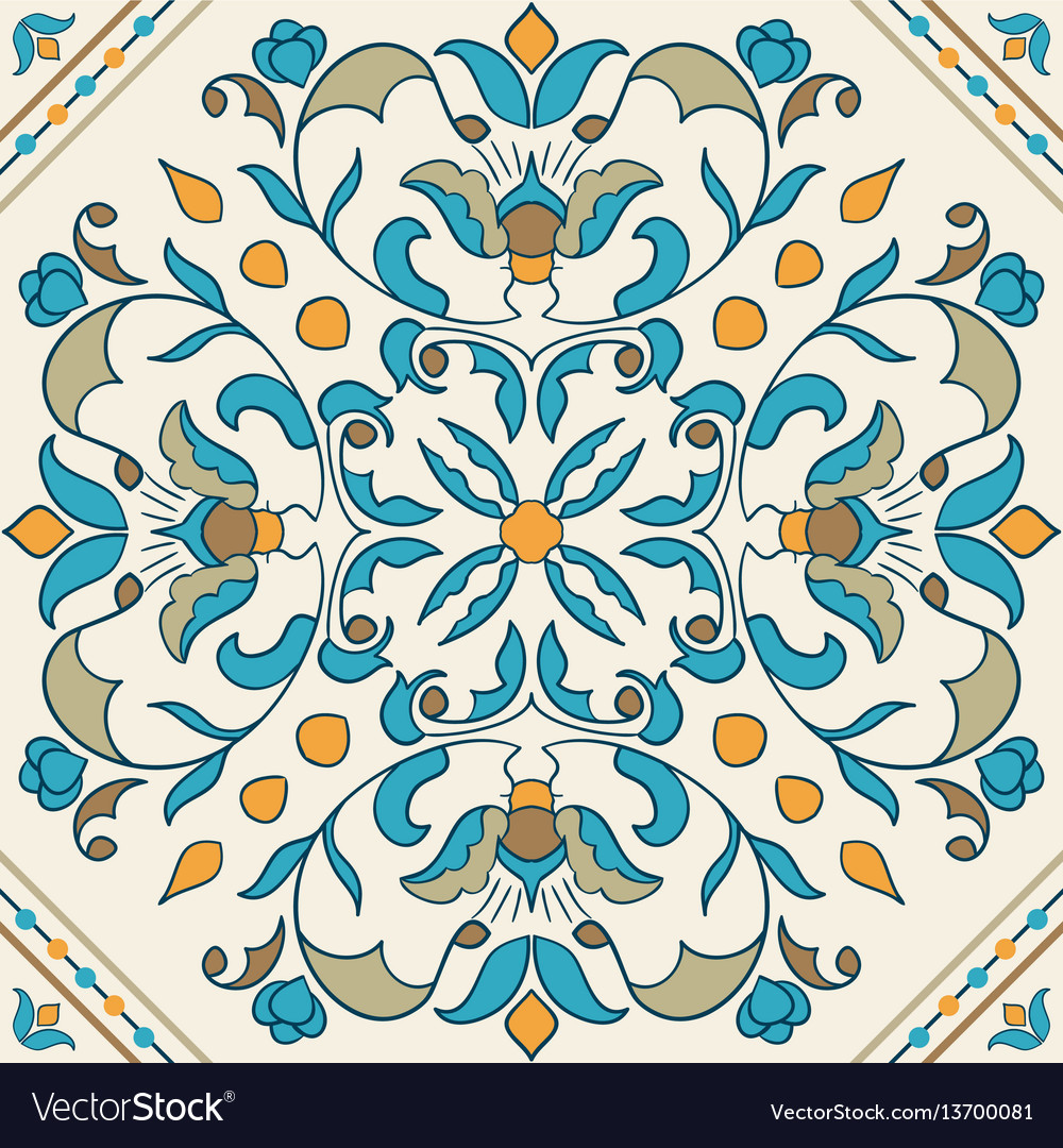 Portuguese Tile Beautiful Colored Pattern For Vector Image