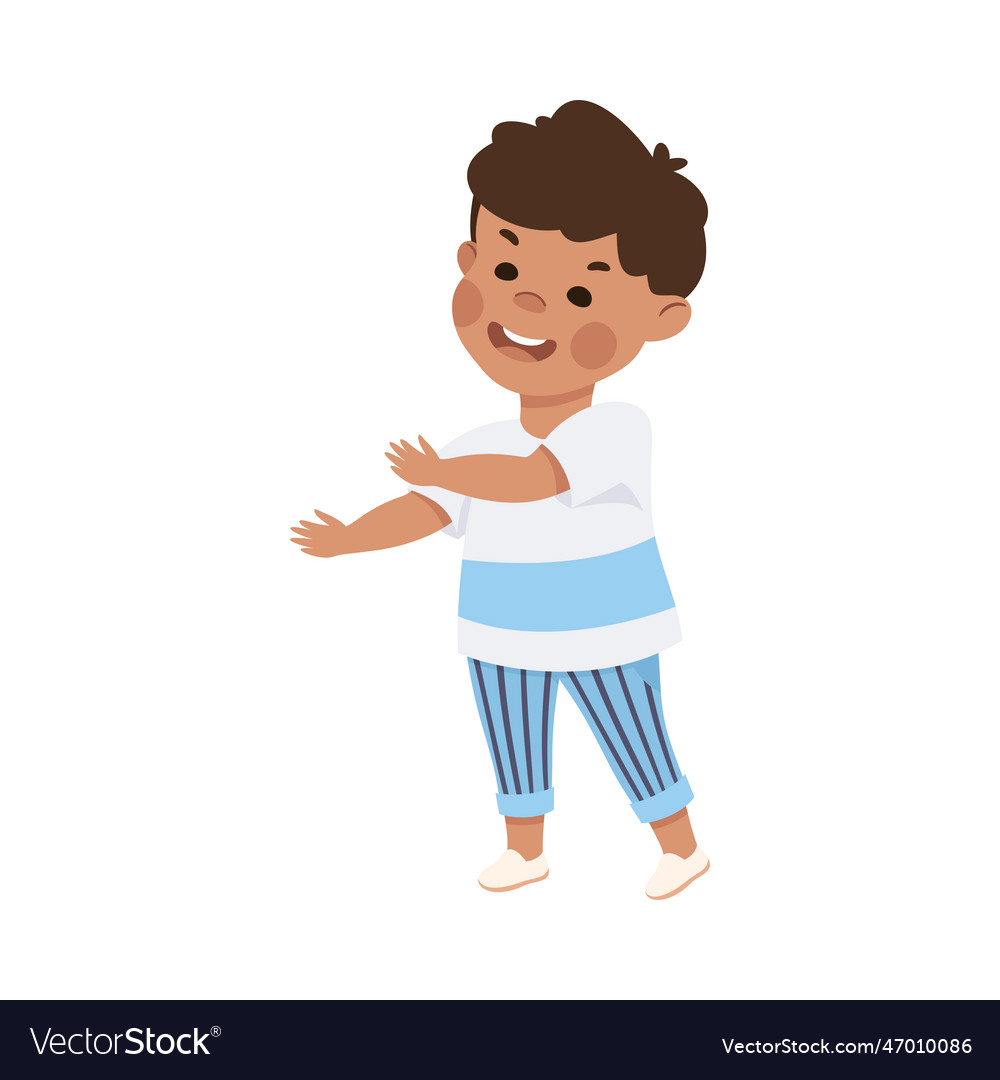 Happy little boy gesturing with both hands cute Vector Image