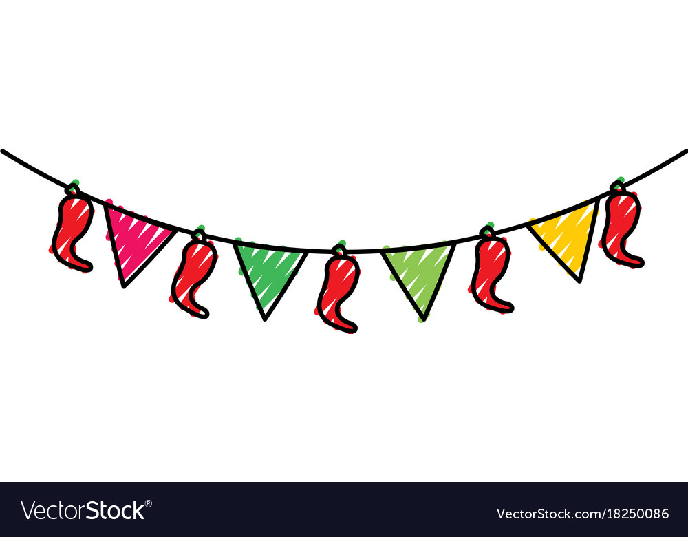 Mexican garland with banner and chili pepper Vector Image