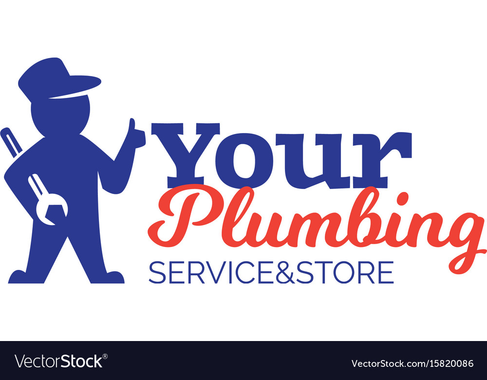 Plumbing logo with repairman holding wrench Vector Image