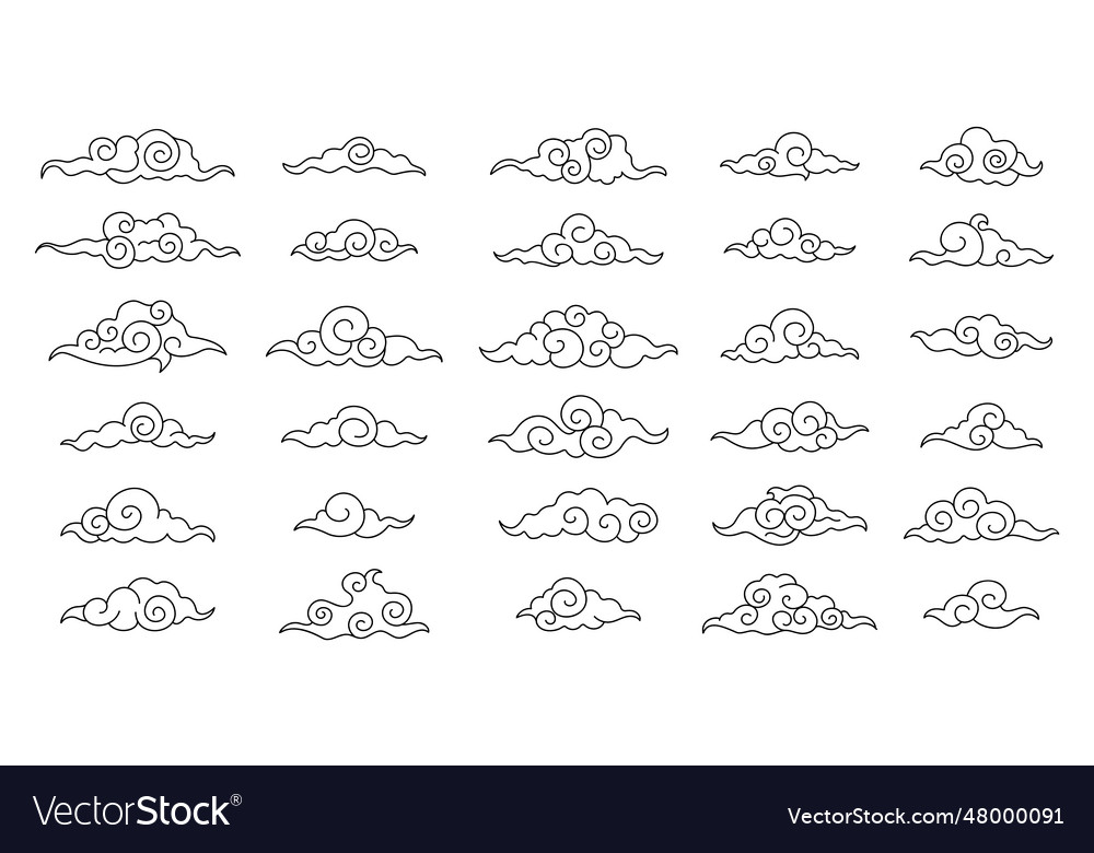Asian style korean clouds japanese cloud linear Vector Image