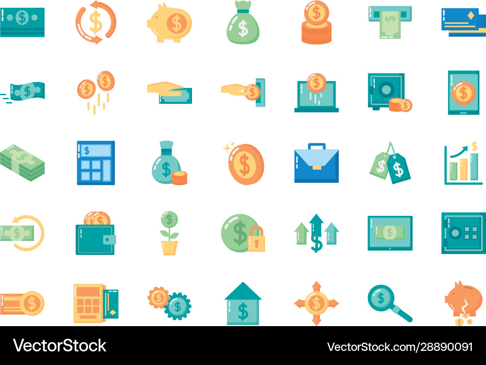 Bundle banking set icons Royalty Free Vector Image