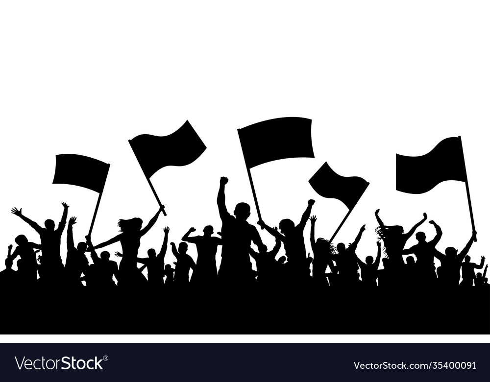 Cheerful crowd people silhouette applauding Vector Image