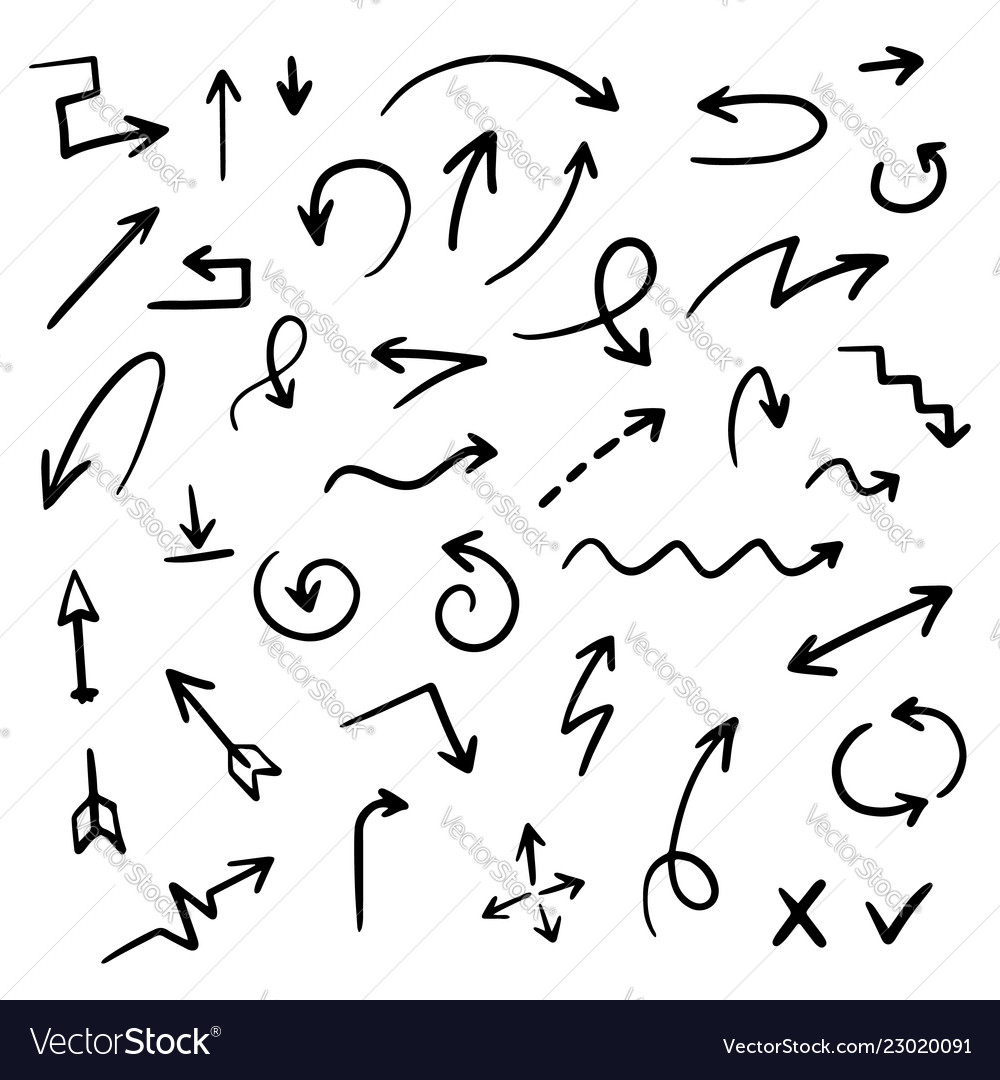 Hand drawn arrow set isolated on white background vector image Hand drawn arrow set isolated on white background