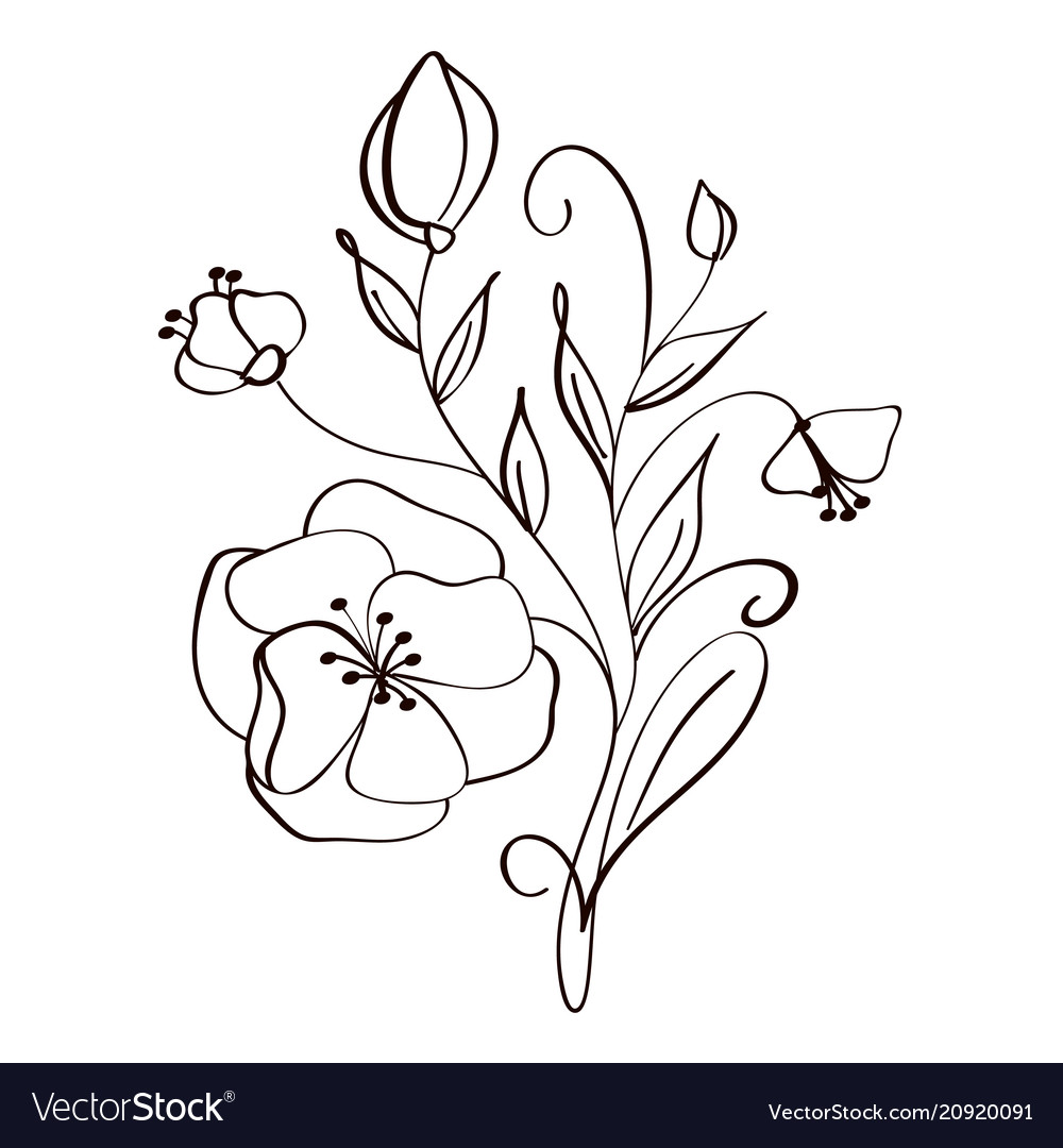 Download Modern flowers drawing and sketch floral with line