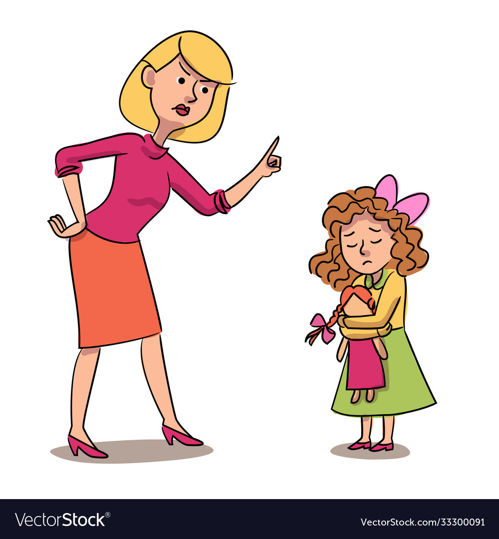 mom-scolds-daughter-isolated-persons-parenting-vector-image