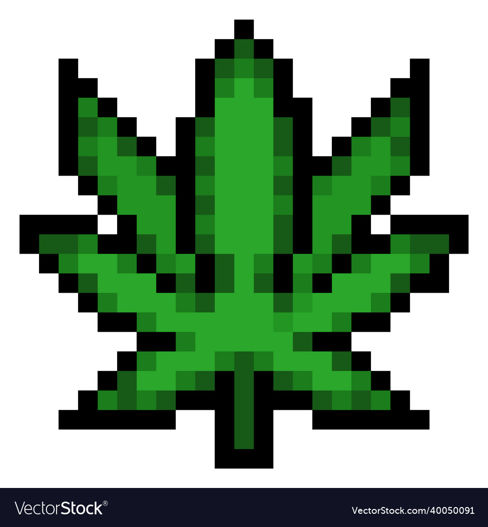 Pixel 8 bit cannabis leaf - isolated vector image Pixel 8 bit cannabis leaf - isolated