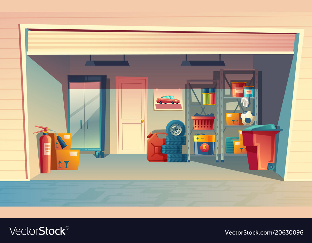 Cartoon of garage interior Royalty Free Vector Image