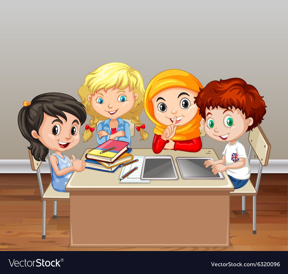 children-working-in-group-in-classroom-royalty-free-vector