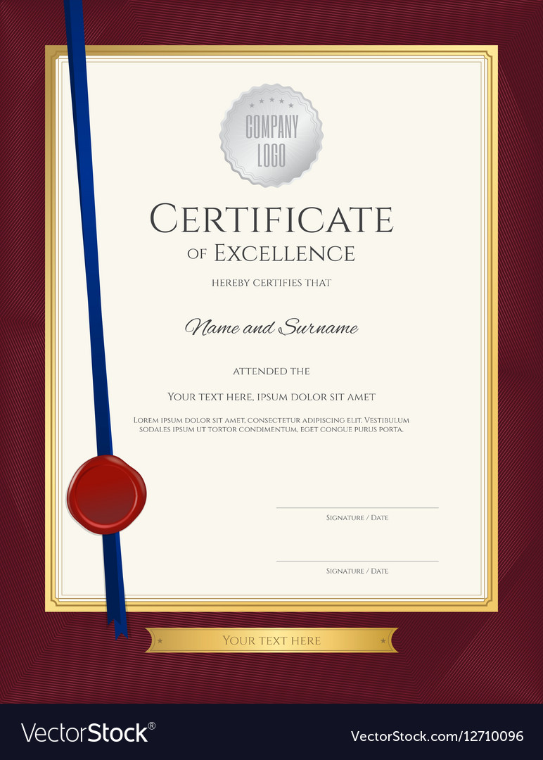 Elegant portrait certificate template excellence Vector Image Regarding Love Certificate Templates