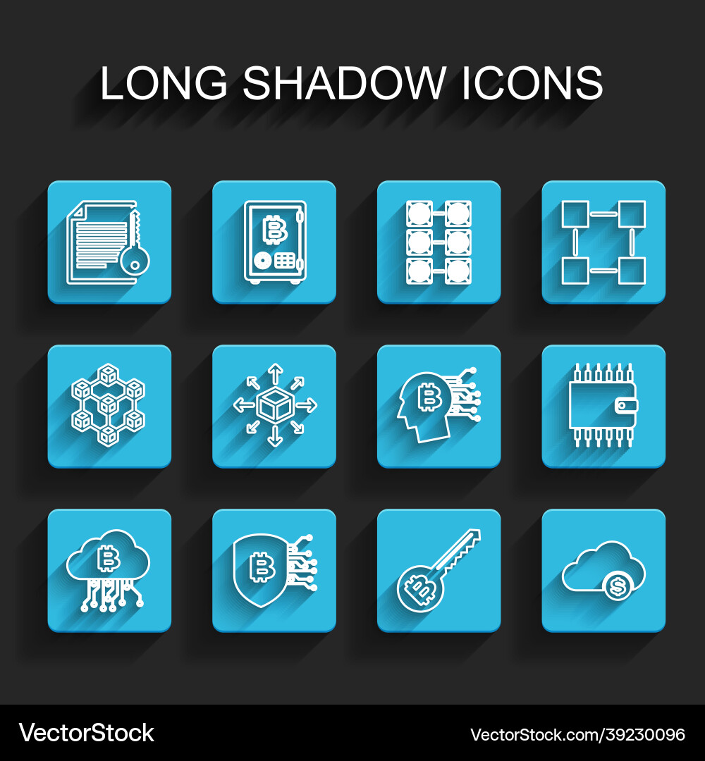 Set line cryptocurrency cloud mining shield Vector Image