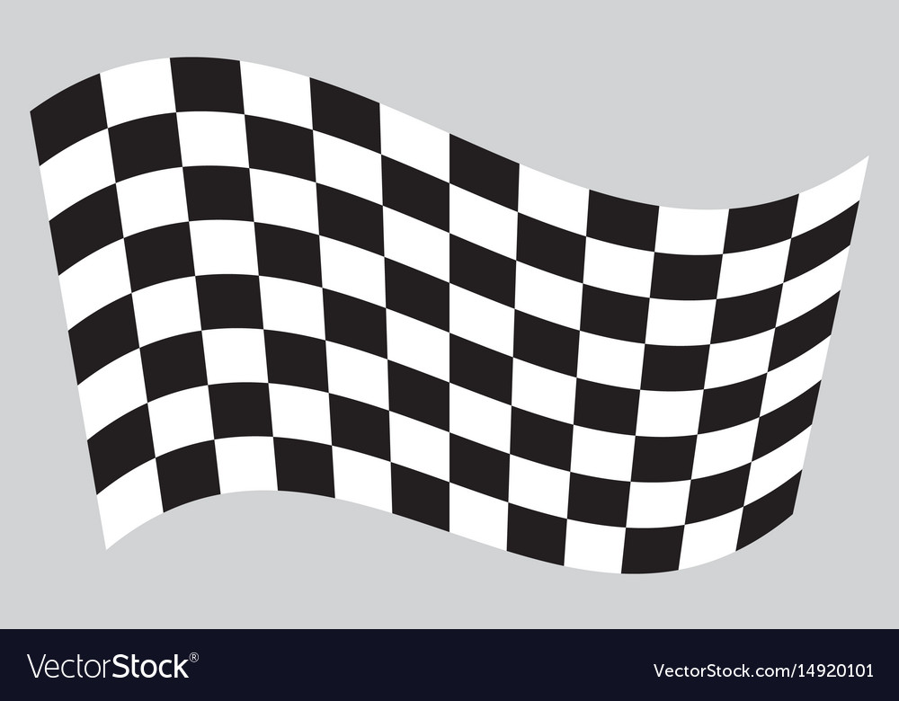 Checkered racing flag waving on gray background