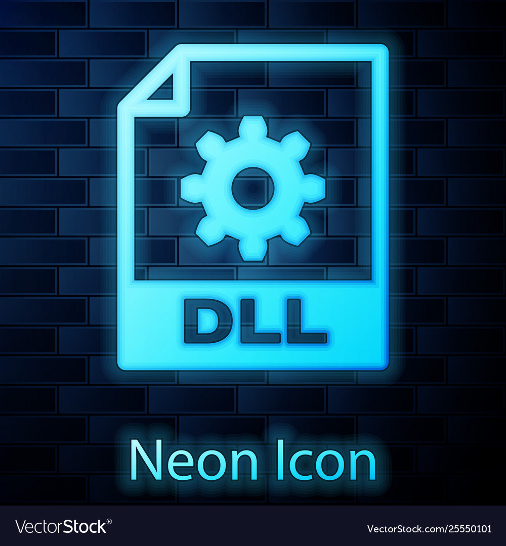 glowing neon dll file document icon download dll vector image