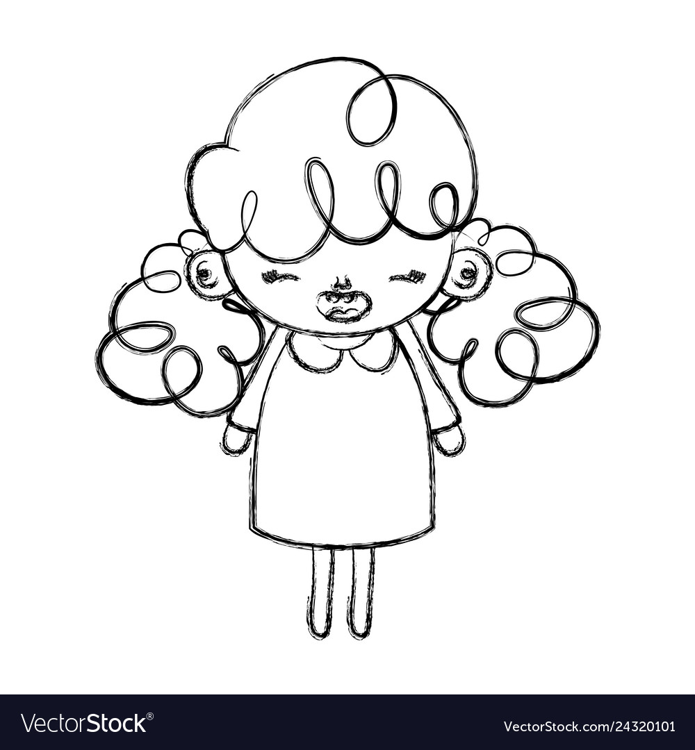 Grunge Happy Girl Child With Curly Hairstyle Vector Image