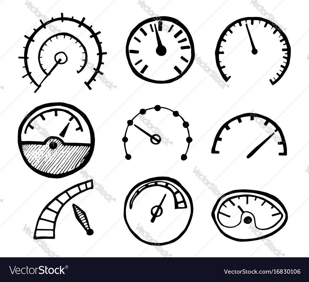 Collection of hand drawn speedometer icons Vector Image