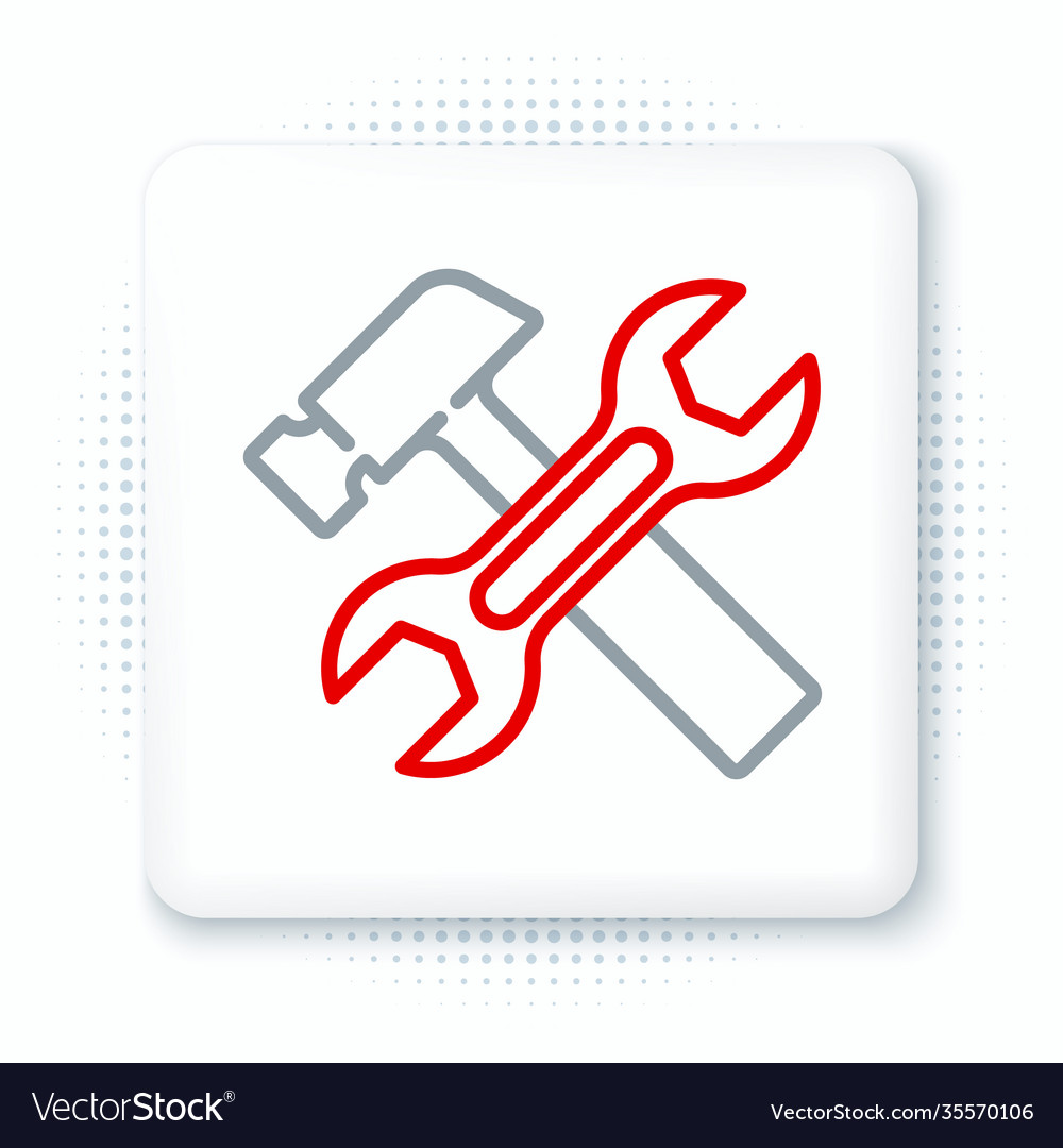 Line crossed hammer and wrench spanner icon Vector Image