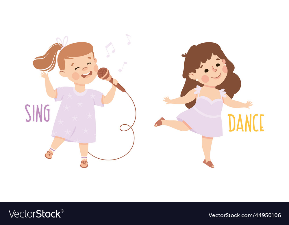 Little girl singing and dancing demonstrating Vector Image