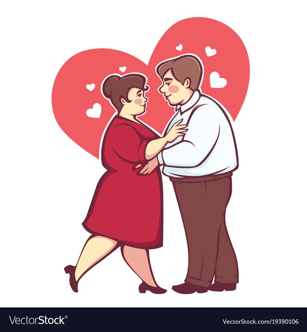 Overweight romantic couple happy cartoon man Vector Image