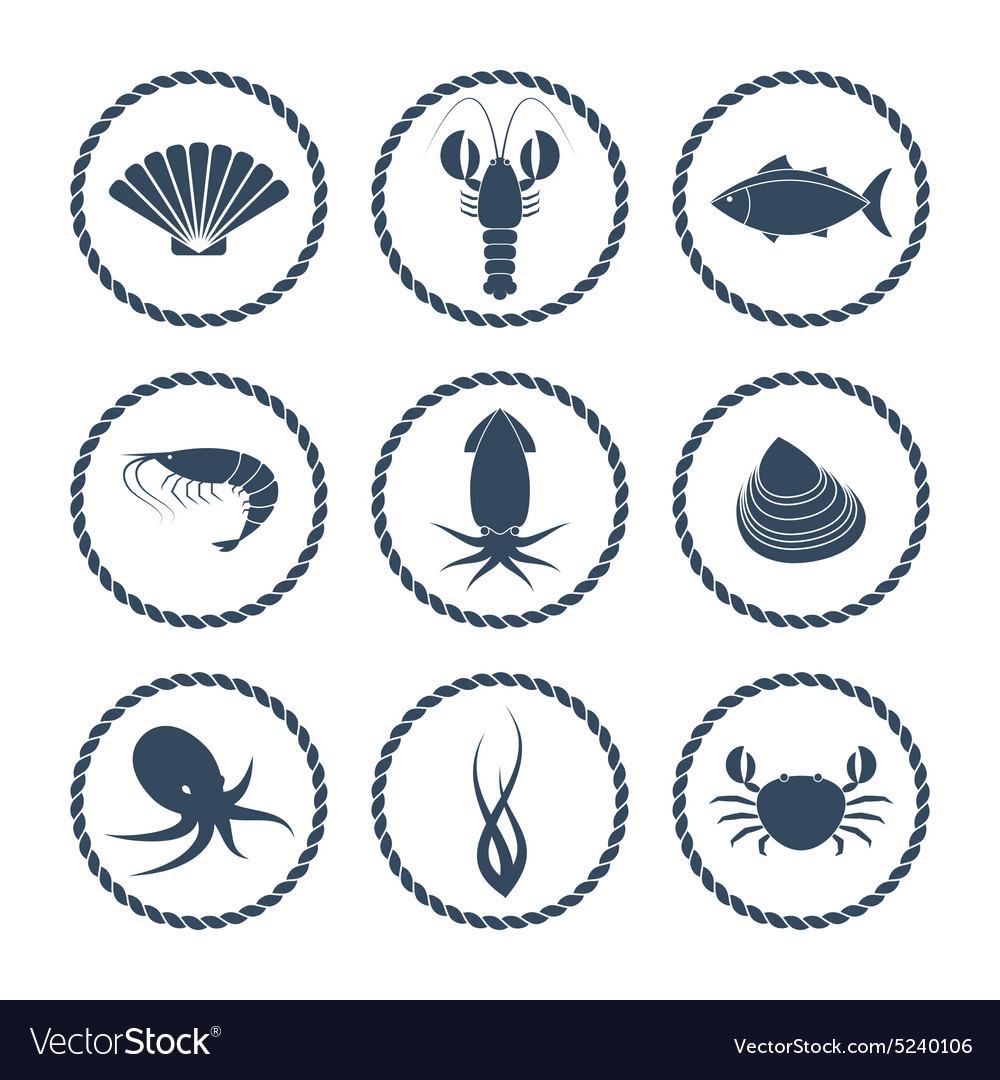 Seafood icons set Royalty Free Vector Image - VectorStock