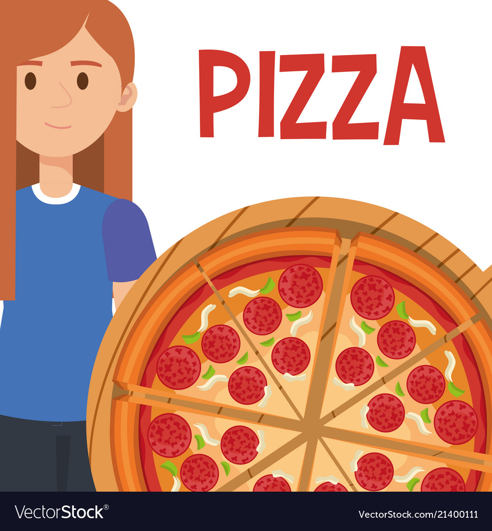 Beautiful woman with italian pizza Royalty Free Vector Image