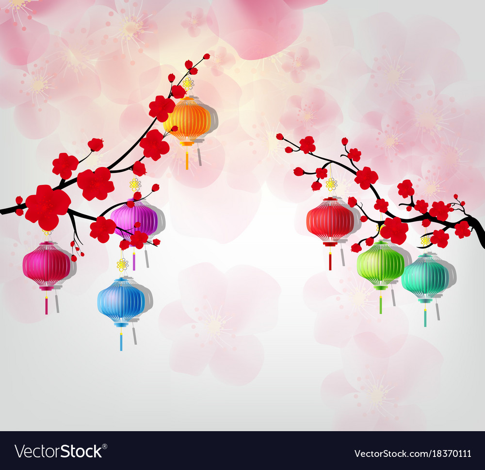 Cherry Blossom For Chinese New Year And Lunar Vector Image