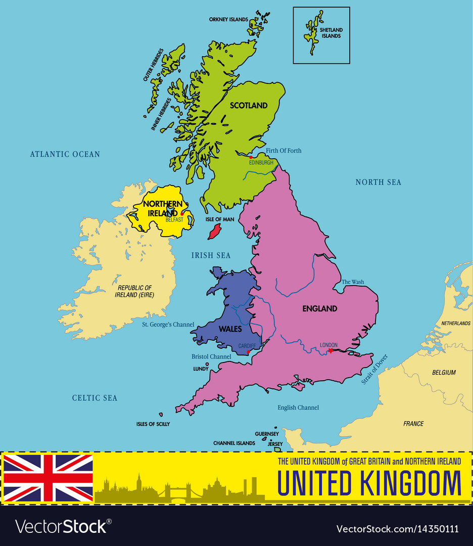 Political map of united kingdom with regions Vector Image