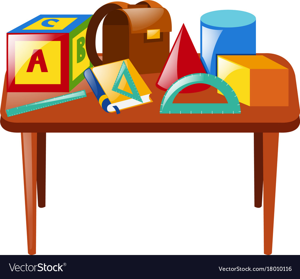 Many school materials on table Royalty Free Vector Image