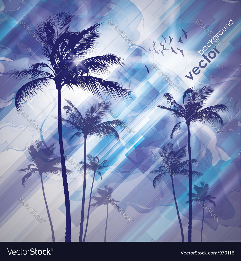 Sunset and palm tree Royalty Free Vector Image