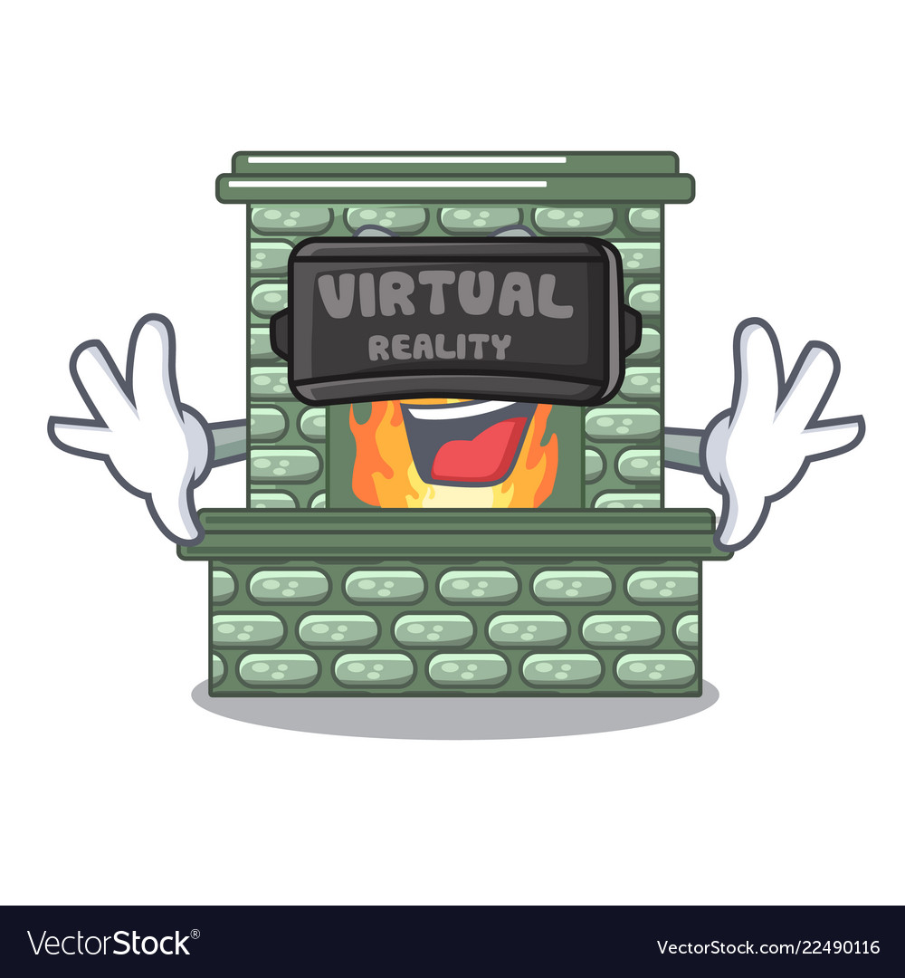 Virtual Reality Cartoon Stone Fireplace With The Vector Image