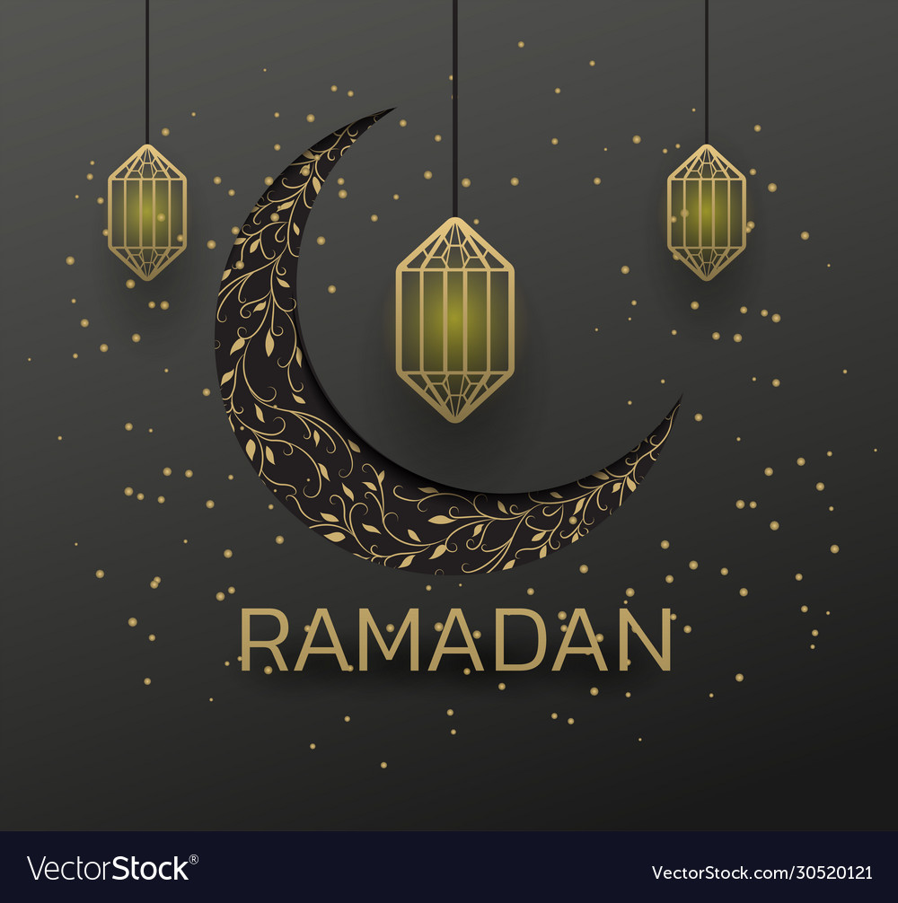 Golden lamp beautiful eid mubarak golden Vector Image