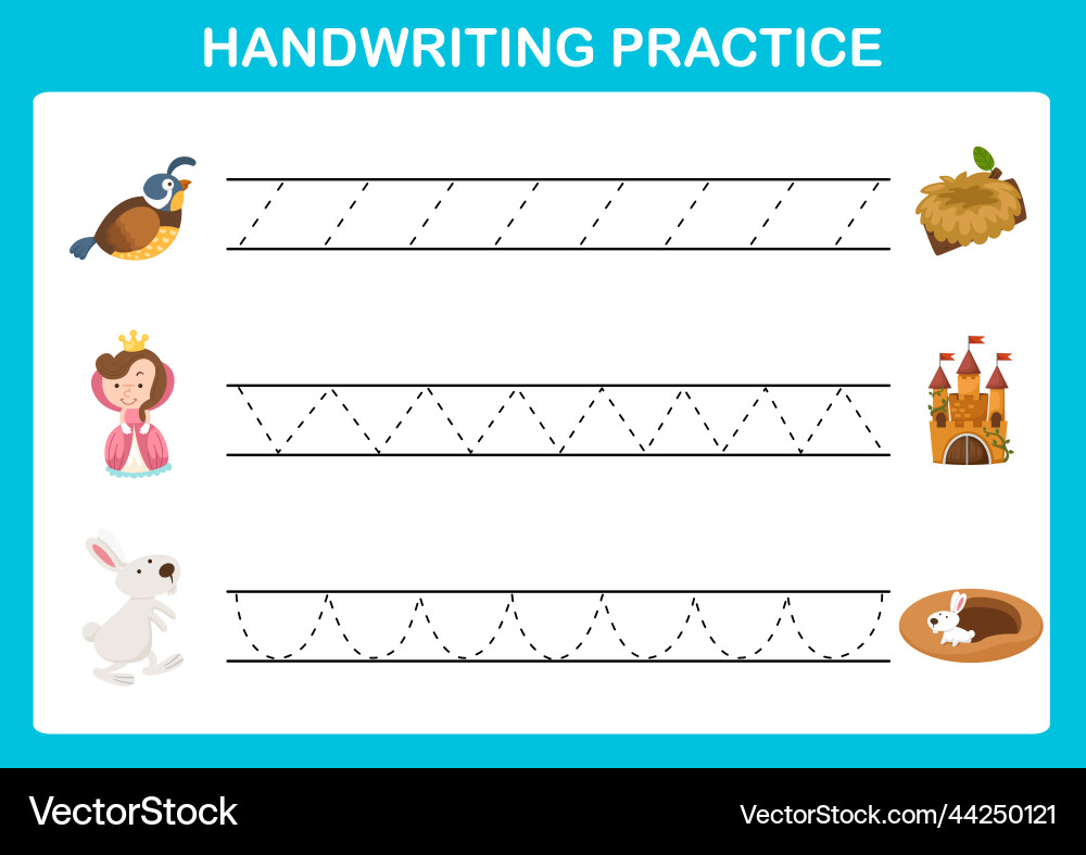 Handwriting practice sheet Royalty Free Vector Image