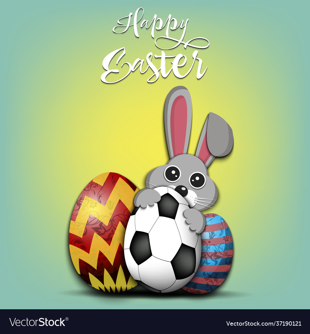 Happy easter rabbit with egg shaped soccer ball Vector Image