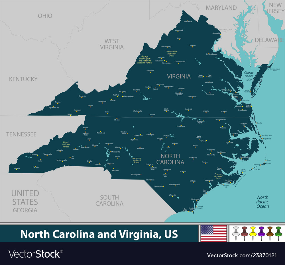 North Carolina And Virginia United States Vector Image
