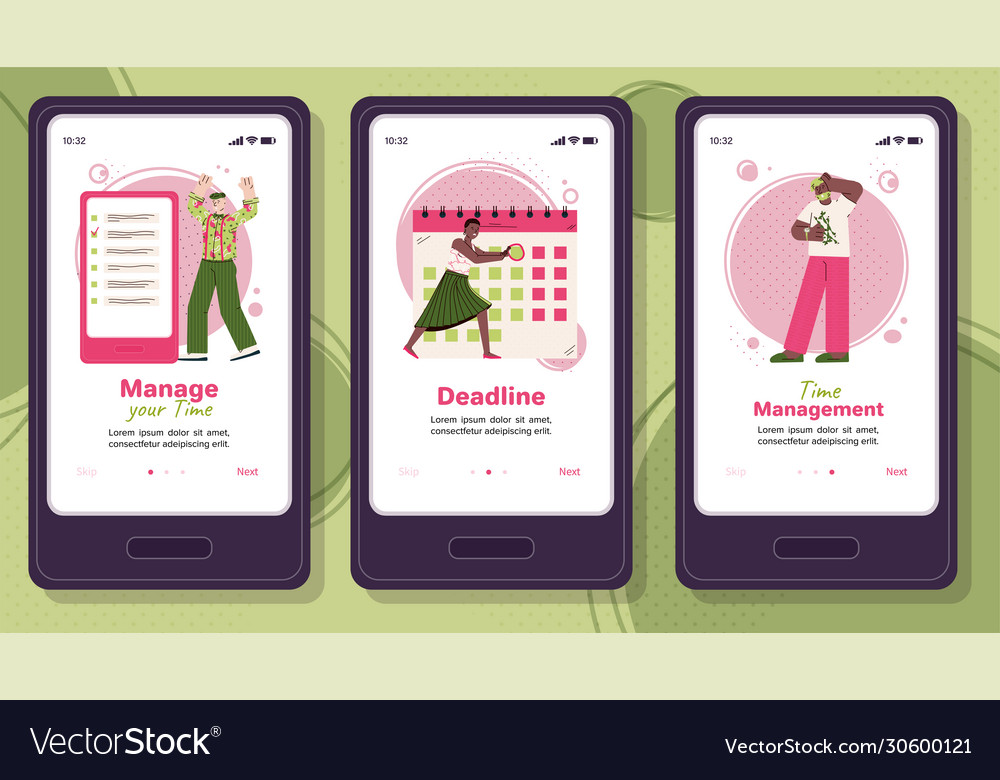 Time management app set on smartphone screen Vector Image