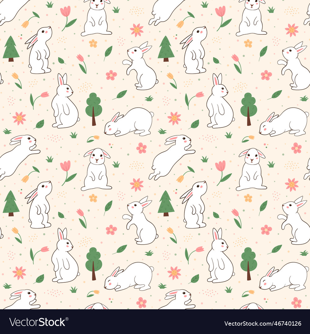 Cute white rabbit sweet hare pattern doodle baby Vector Image