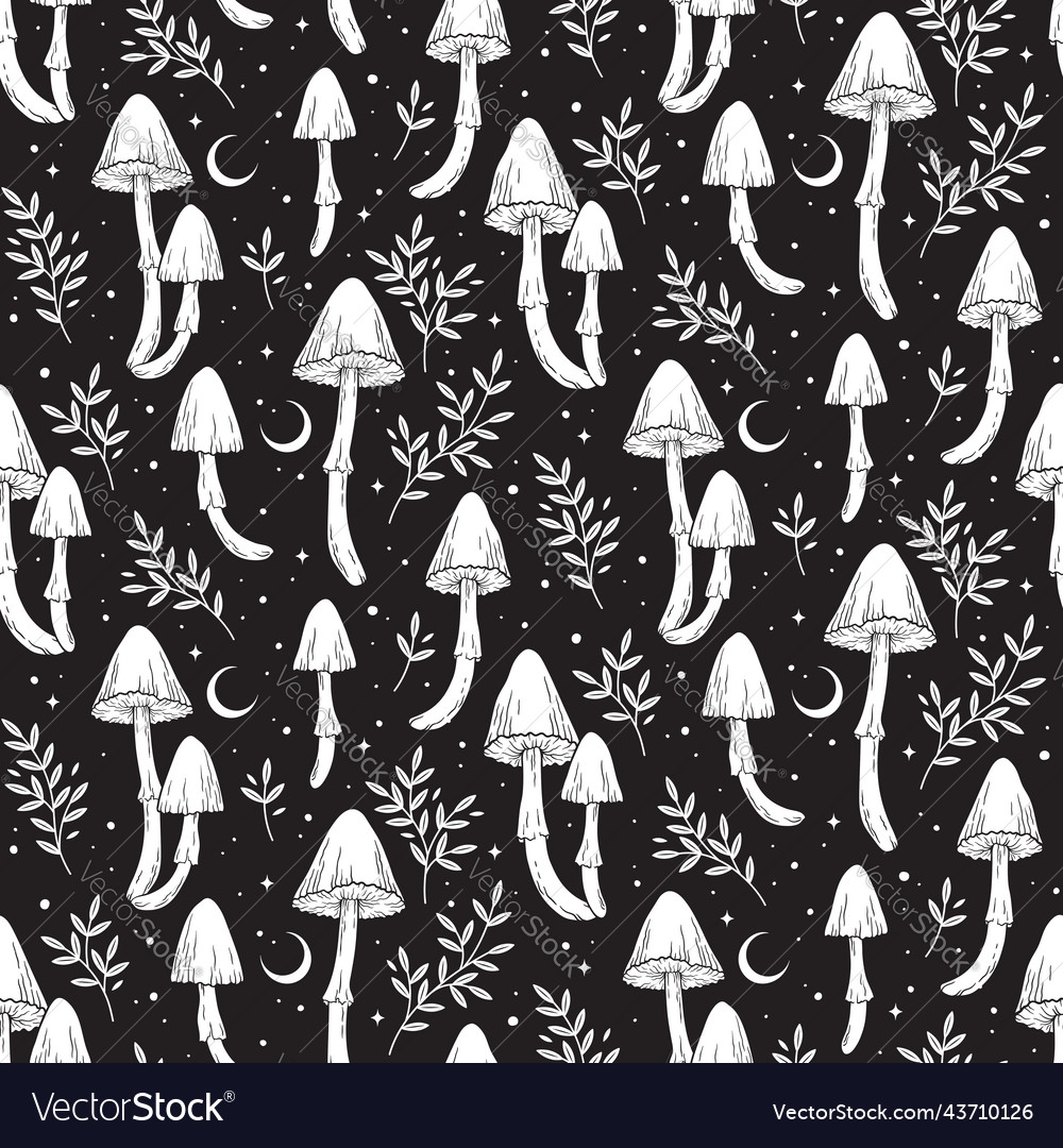 Seamless pattern with poisonous mushrooms vector image Seamless pattern with poisonous mushrooms
