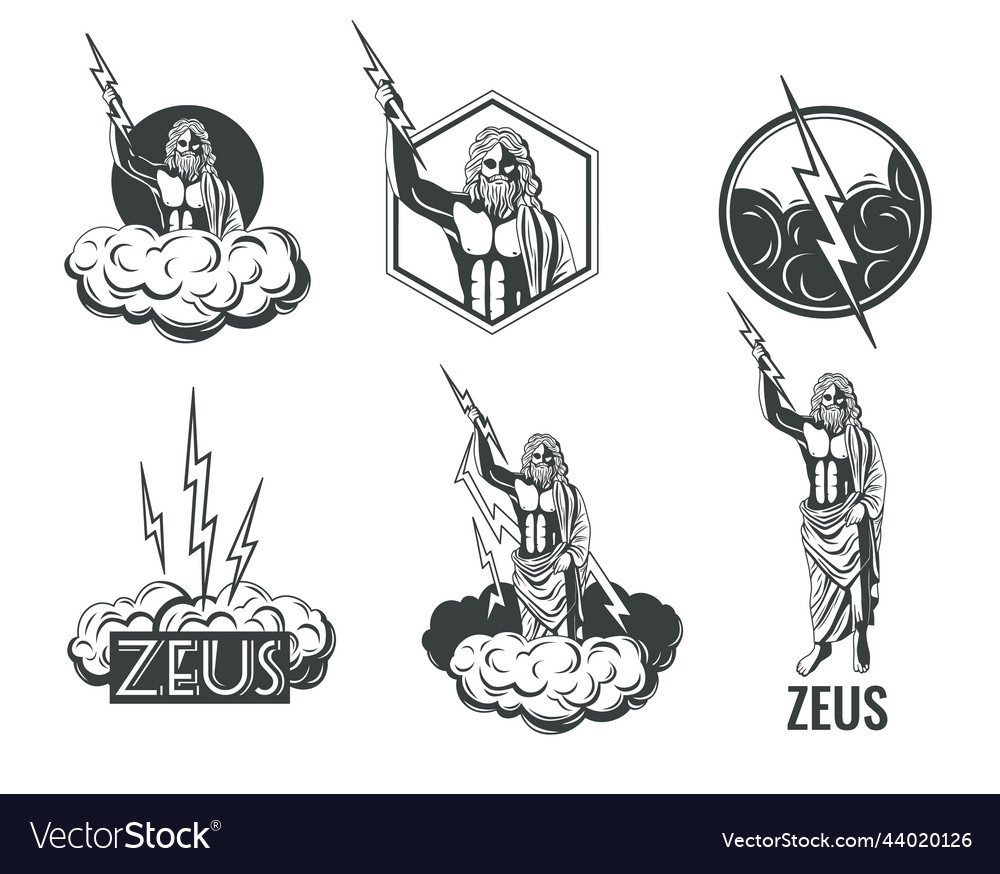 Zeus god emblems set Royalty Free Vector Image