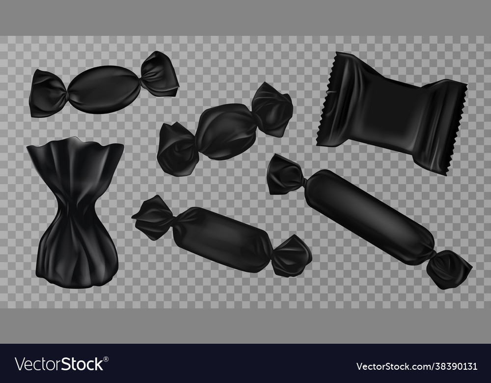 Black candy wrappers set on transparent background