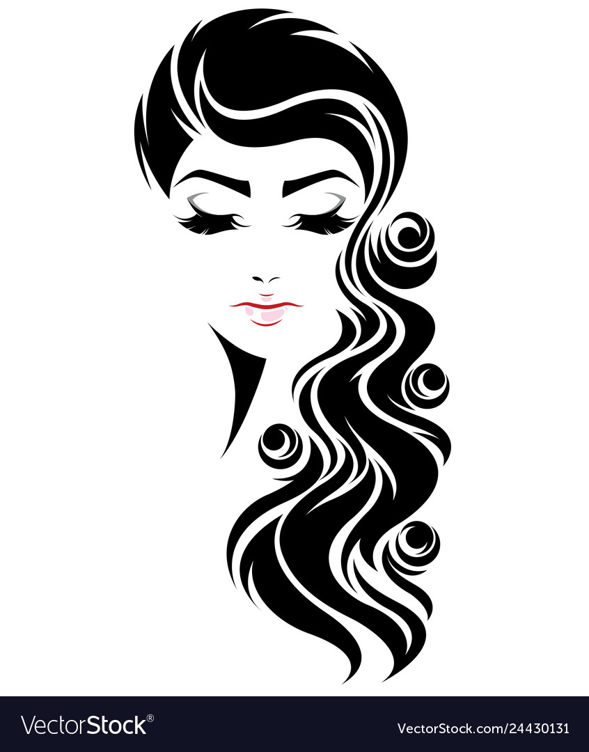 Women long hair style icon logo face Royalty Free Vector