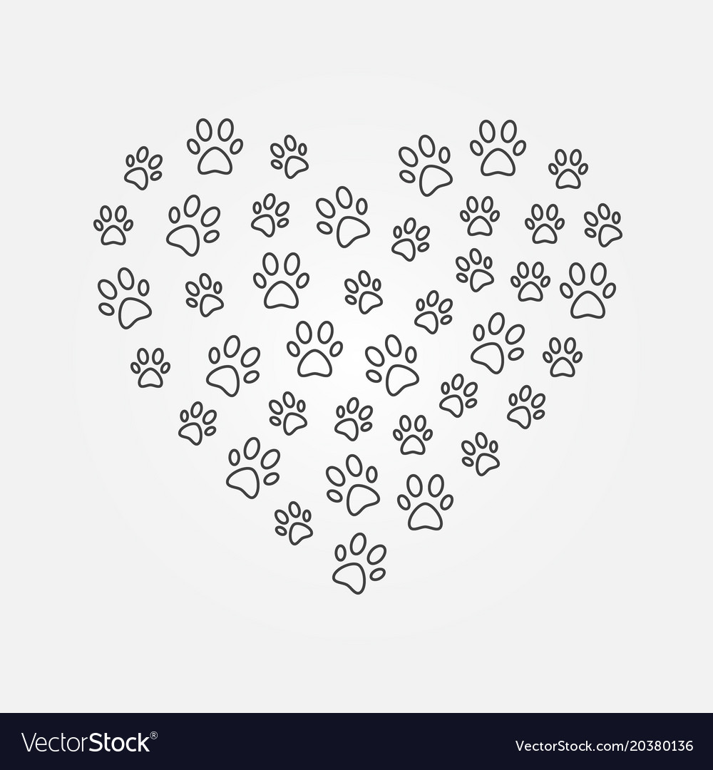 Animals footprints in heart shape line Royalty Free Vector